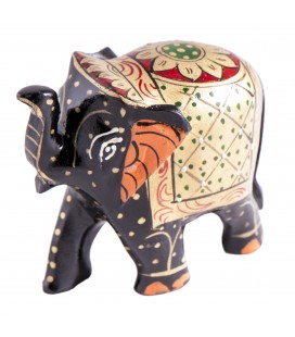 Statue éléphant en bois décorée à la main