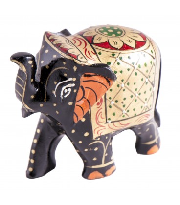 Statue éléphant en bois décorée à la main