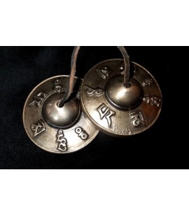 Cymbals with embossed mantra designs
